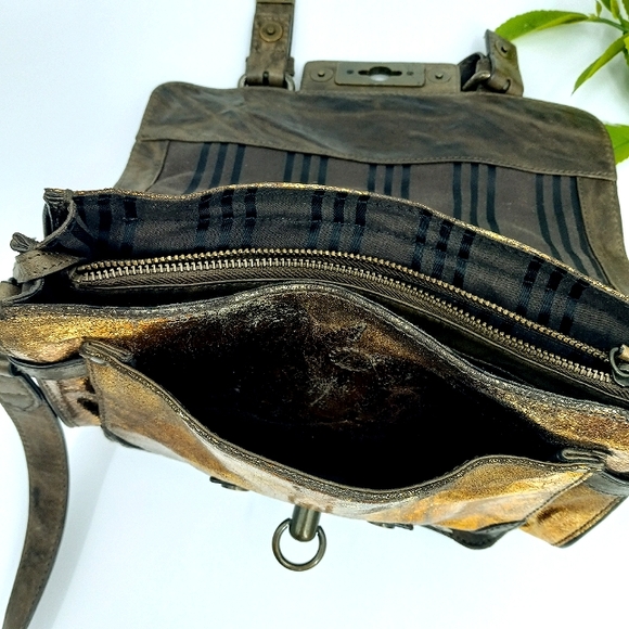 FRYE Cameron Metallic Gold, Copper & Brown Leather Small Satchel Crossbody Bag - Picture 11 of 15
